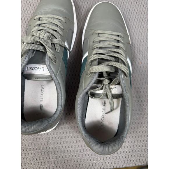 Lacoste Shoes Mens Size 8.5 Gray Green Logo Lace Up Casual Sneakers Low Top